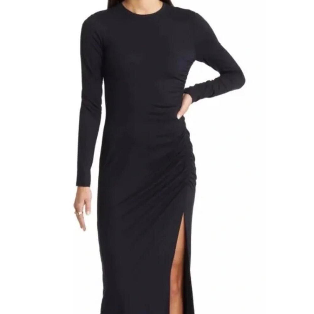 Aritzia Wilfred Amelia Ribbed Ruched Side Midi‎ Dress Black Size Small